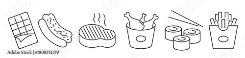 set of fast food lined icon collection burger pizza