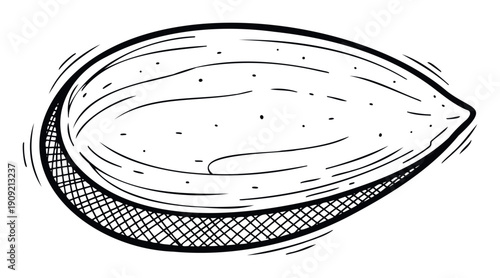 Black and white hand drawn style single almond nut perfect for food blogs recipe books menu graphics and organic product packaging