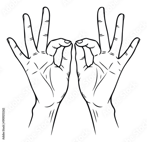 Two hands performing a mudra gesture, typically associated with yoga and meditation, providing a symbolic visual for wellness, mindfulness, and spiritual concepts in various graphic