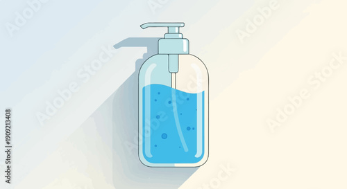 A clear bottle with blue liquid and bubbles, on a gradient background