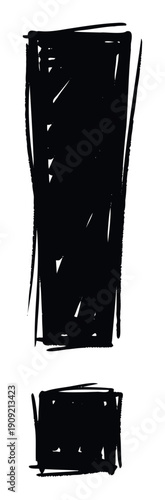 Hand drawn black exclamation symbol with a rough brushstroke texture providing a dynamic graphic element for urgent messages warnings or attention grabbing designs