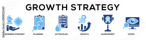 Growth Strategy web banner icon vector illustration concept for business with icon of Business Strategy, Planning, Action Plan, Growth, Achievement,.