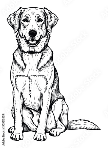 Loyal and happy golden retriever dog sitting patiently, making it an ideal visual for veterinary services, pet care product advertisements, and animal training guides