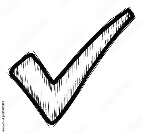 Rough textured hand drawn tick mark for instantly conveying agreement accuracy or affirmative status in digital documents user interfaces and educational content