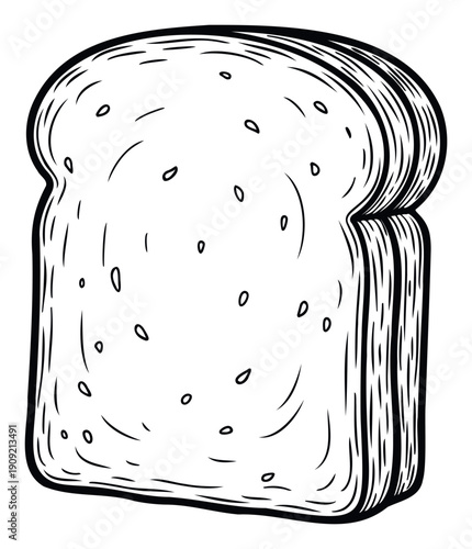 Classic white bread slices with seeds stacked in a simple black and white graphic style, perfect for food preparation guides, kitchen signage, or breakfast promotion.