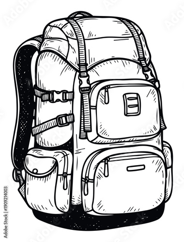 Durable travel backpack for outdoor adventures, perfect for illustrating camping trips, hiking gear, or global exploration expeditions in various print and digital media projects