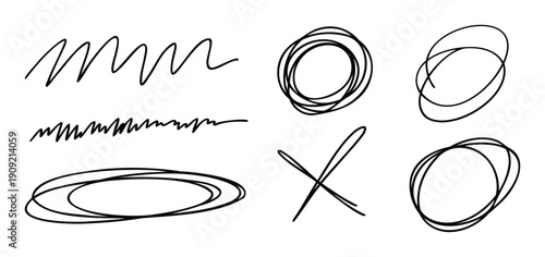 Hand drawn irregular marker lines and shapes ideal for underlining important information, highlighting text, creating visual emphasis, or marking selections in various graphic design
