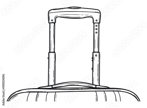 Detailed black and white line drawing of an extendable telescopic luggage handle showcasing essential travel and transportation equipment design for journey concepts.
