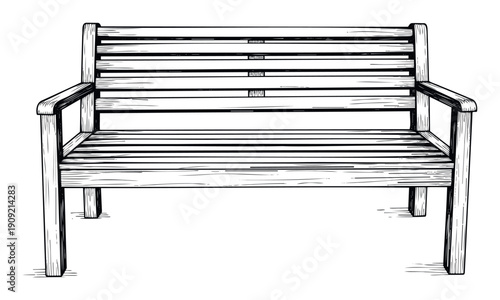 Durable wooden bench provides comfortable outdoor seating for park landscapes, garden areas, and public relaxation spots, perfect for exterior furniture concepts.