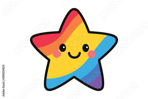 A cheerful rainbow-colored star with a smiling face and blush cheeks