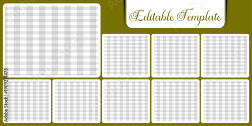 Modern Olive Green Editable Presentation Template with Multiple Transparent Grid Frames for Social Media Posts, Portfolios, and Creative Web Layouts.