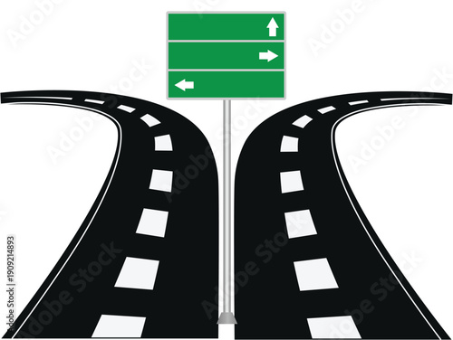 Roads diverging with direction sign.
