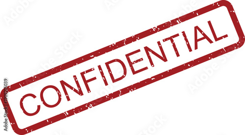 A distressed red rectangular rubber stamp imprint displaying the word CONFIDENTIAL prominently on a pristine white surface