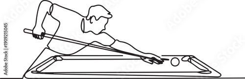 man trying to hit the ball in a billiard game.one line icon illustration with white background