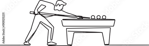 man trying to hit the ball in a billiard game.one line icon illustration with white background