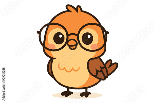 A cute cartoon bird wearing glasses and waving cheerfully at the viewer
