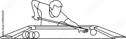 man trying to hit the ball in a billiard game.one line icon illustration with white background