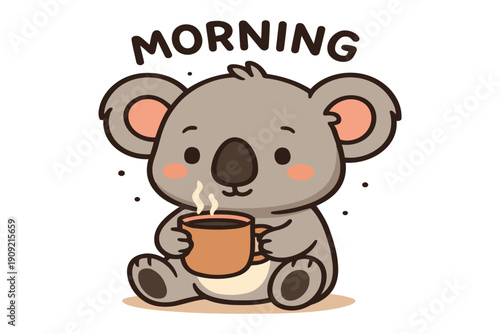 A cheerful koala koala enjoying a morning cup of coffee in a cozy setting