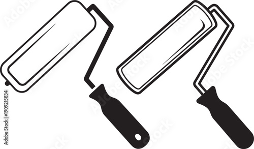 Two paint rollers silhouette isolated on white