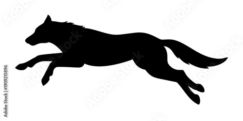 Running Wolf Silhouette Action Pose Side View Vector