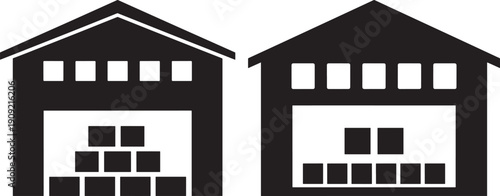 Two warehouses silhouette filled with boxes