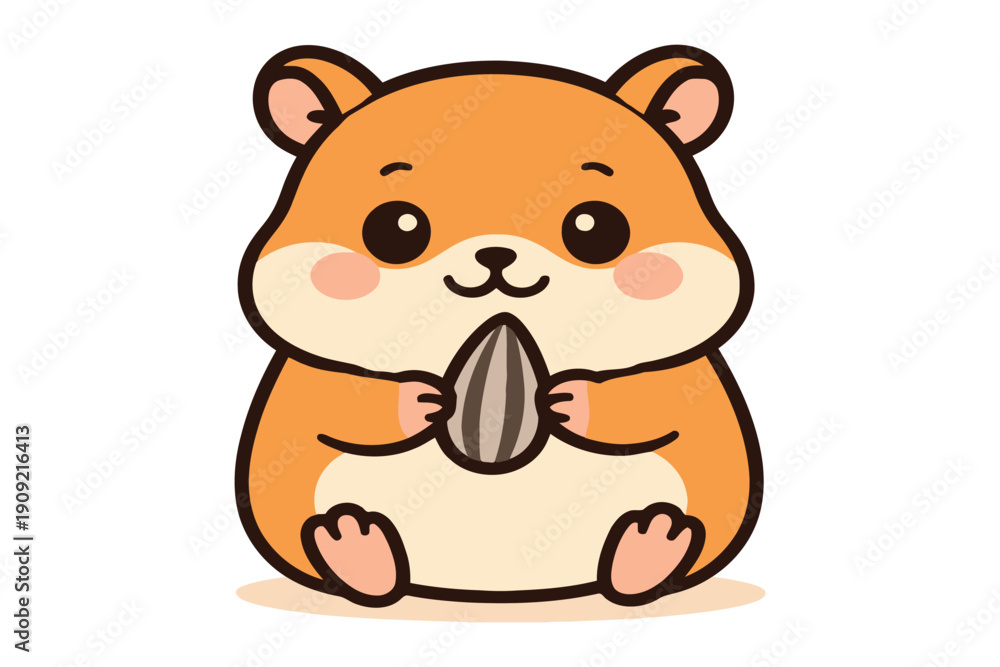 Obraz premium A cute cartoon hamster holding a nut in its tiny paws