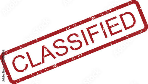 A prominent red rectangular rubber stamp imprint featuring the word CLASSIFIED diagonally across a white surface