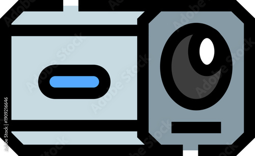 Projector icon illustrating digital media playback and streaming for presentations, home theater, cinema, education, and business use with modern compact audiovisual design on white background