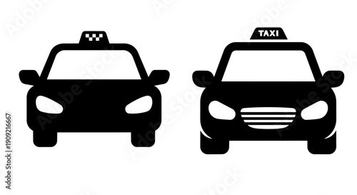 Taxi car icon set – front view cab vehicle silhouette vector