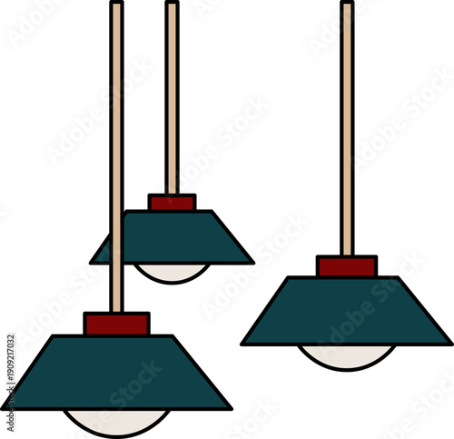 Modern pendant lamps in dark green with red accents