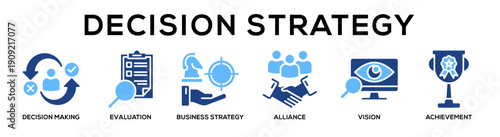 Decision Strategy web banner icon vector illustration concept for business with icon of Decision Making, Evaluation, Business Strategy, Alliance, Vision,.