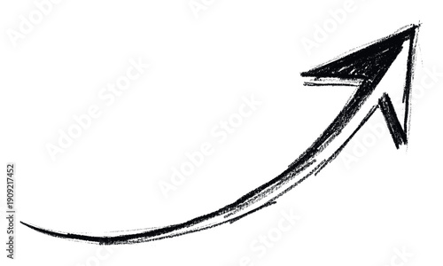 Handdrawn black upward curving arrow indicating growth progress or direction suitable for business presentations marketing materials and educational graphic overlays