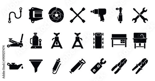 Comprehensive set of automotive mechanic tools and equipment for vehicle repair and maintenance services, ideal for garages, auto shops, and DIY enthusiasts.