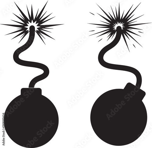 Silhouette of round bomb with detonating wick fuse