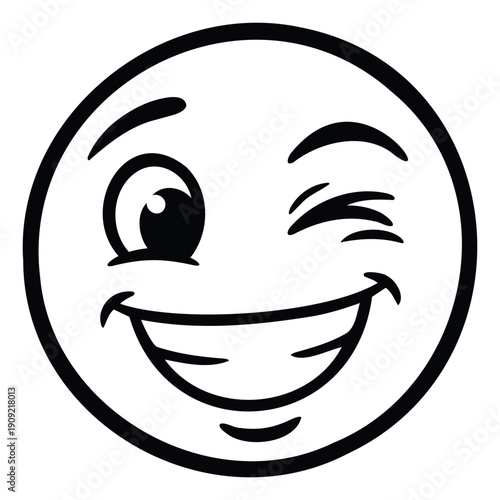 Winking happy face icon with a wide grin perfect for communication apps and expressing playful emotions in digital content