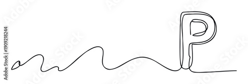 A flowing single line drawing gracefully transitions into the capital letter P creating a minimalist typographical element ideal for modern branding, educational materials, and graphic