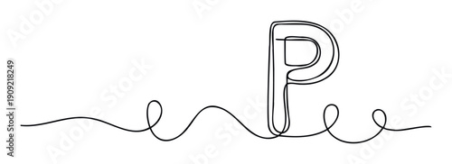 A minimalist continuous line drawing forming the uppercase letter P with abstract flowing curves, ideal for modern branding, initial identification, educational resources, and graphic