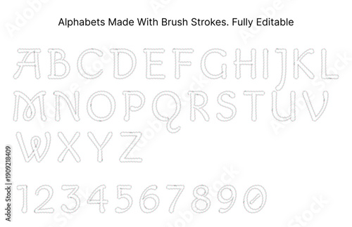 Alphabets and numerics made with brush strokes editable vector graphics typography elements
