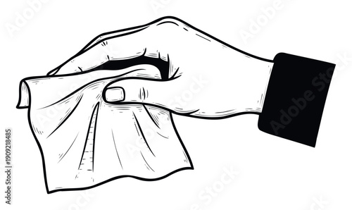 A persons hand is shown holding a soft cloth or tissue, ideal for hygiene, cleaning, or personal care related product packaging and advertising campaigns.
