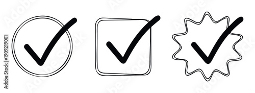 Modern hand drawn doodle checkmark symbols perfect for indicating approval completion or successful task execution in various user interfaces and interactive applications