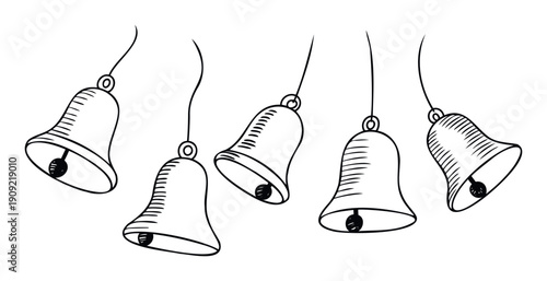 Handdrawn outline bells in a sketch style creating a festive mood perfect for holiday event invitations seasonal decorations and celebratory announcements