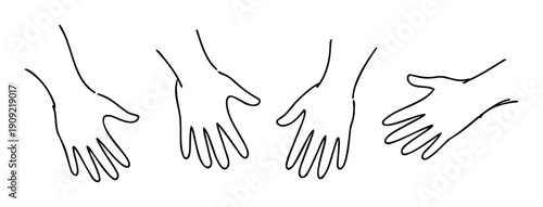 An assortment of hand gestures depicted through simple line contours, suitable for conveying ideas of help, welcome, presentation, and human connection in various applications.