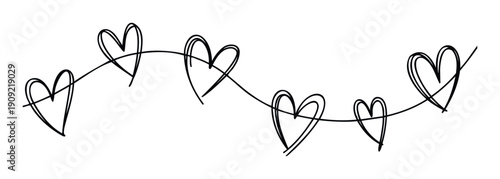 Hand drawn doodle hearts connected by a wavy line symbolizing love and connection ideal for romantic messages wedding invitations and social media graphics