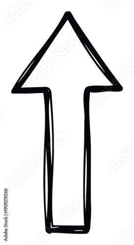 Bold hand drawn black up arrow symbol for indicating direction providing navigation instructions or conveying motivational progress and sequential steps