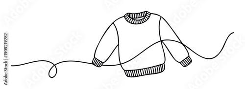 Clean line drawing of a comfortable longsleeved pullover sweater featuring a continuous fluid line, an ideal visual for textile product packaging, clothing website graphics, or casual