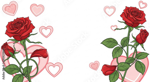 Rose and Heart Romantic Vector Illustration