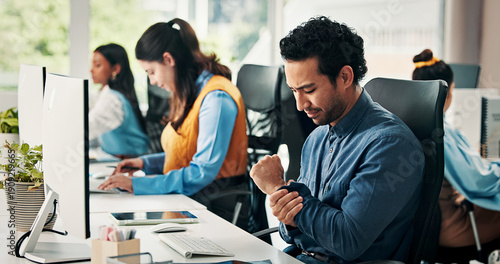 Εκτύπωση καμβά Computer, business man or wrist pain in office from article editing, deadline pressure or workload