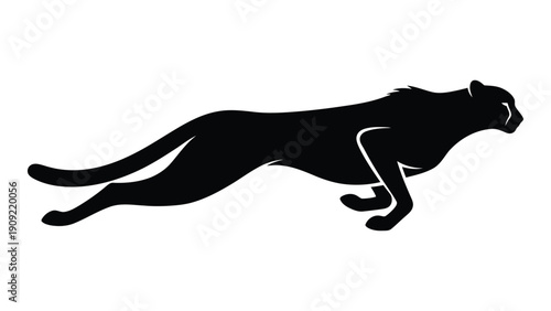 A sleek black silhouette of a running cheetah on a white background isolated on white background, Vector