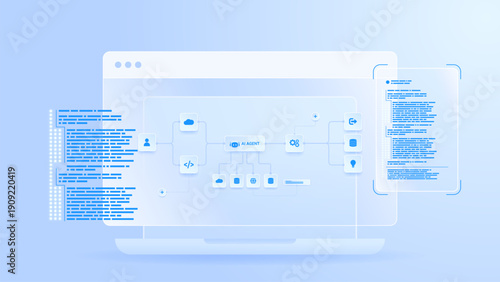 AI workflow automation artificial intelligence. ai agent network diagram dashboard machine learning flow process, coding and automation system.