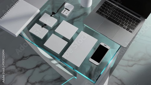 Flat lay corporate identity kit for technology startup clean branding video